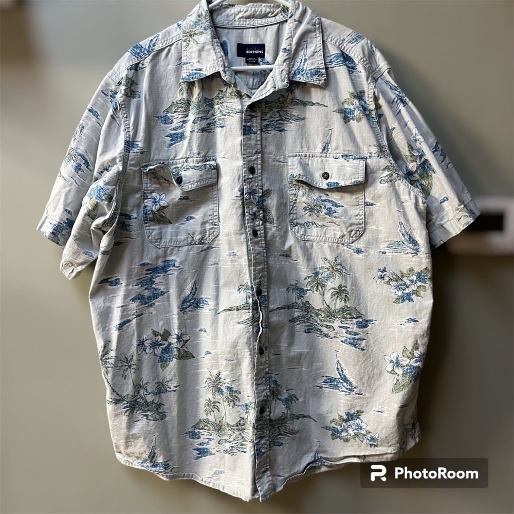 Basic Editions Light Blue Patterned Shirt 100% Cotton Size X-LARGE
